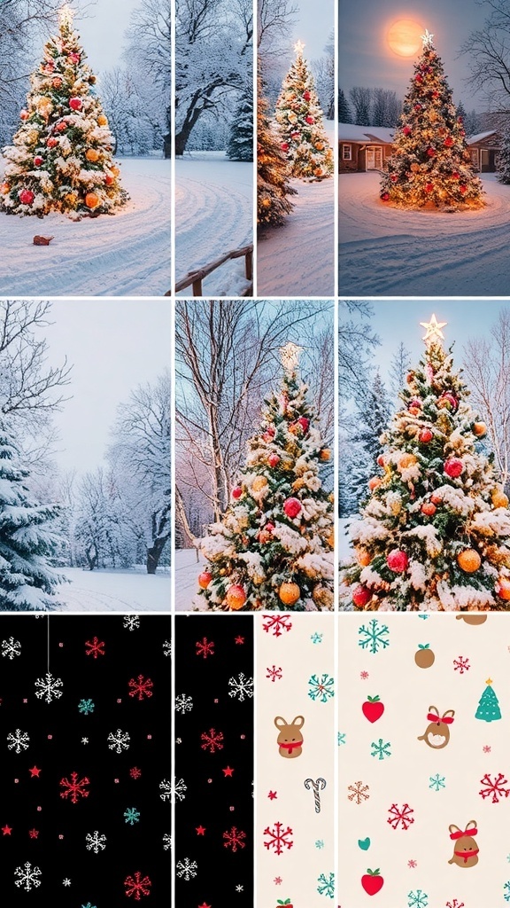 Aesthetic Christmas-themed wallpapers for iPhone showcasing winter scenes and festive decorations.